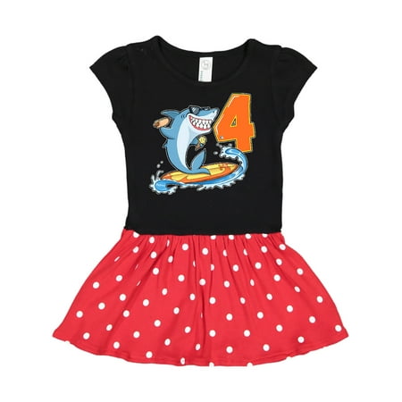 

Inktastic Fourth Birthday Surfing Shark with Hot Dog and Ice Cream Gift Toddler Girl Dress
