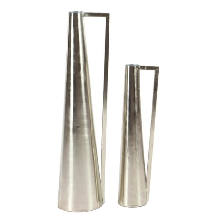 Olivia &#38; May Set of 2 Modern Tapered Iron Pitcher Vases Silver: Luxury Glam Style, Tabletop Amphora Vases, Spot Clean