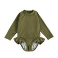 thumbnail image 1 of goowrom Maillot de Bain une Pièce pour Enfants, Combinaison à Manches Longues et Col Rond Côtelé, 1 of 10