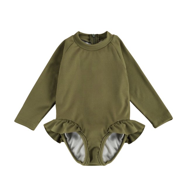 goowrom Maillot de Bain une Pièce pour Enfants, Combinaison à Manches Longues et Col Rond Côtelé