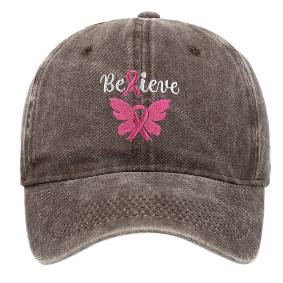 AJGRHE Unisex Cancer International Publicity Day Ribbon Embroidered Baseball Hats Outdoor Sports Hop Adjustable Denim Cap Coffee One Size