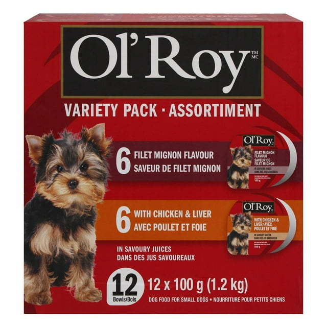 Assortiment de nourriture pour petits chiens dans des jus savoureux Ol ’Roy