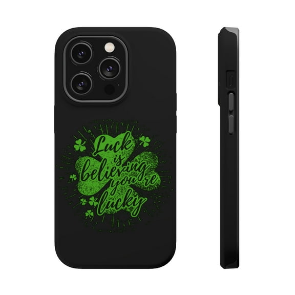 DistinctInk Tough Case for Apple iPhone 15 PRO (6.1" Screen), Compatible with MagSafe Charging - Luck Believing You're Lucky