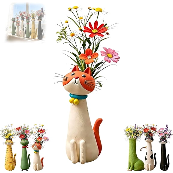 Handcrafted Cat Flower Vase – Ceramic Whimsical Kitty Planter for Small Flowers, Quirky Desk & Shelf Decor, Boho Home Accent, Unique Gift for Cat Lovers