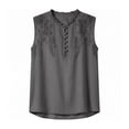 thumbnail image 5 of ZVNAH Haut Sans Manches à Broderie Florale pour Femme, Blouse Décontractée Style Henley à Col en V Volanté, P-2TG, 5 of 5