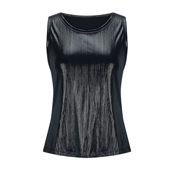 Wyobmus Women Sparkle Casual Tank Tops Plus Size Blouse Summer Sleeveless Crewneck Vest Shiny Party Club Cami Sparkly Metallic Tank Top Black
