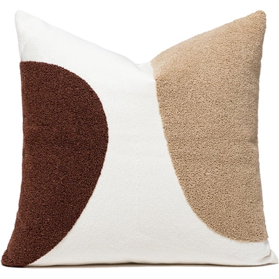 Beige & Brown Abstract Art Tufted Pillow Cover – 18×18 Inch Modern Boho Cushion Case with Textured Loop Embroidery – Neutral Decorative Square Pillow Cover for Sofa Couch Bed, Cover Only