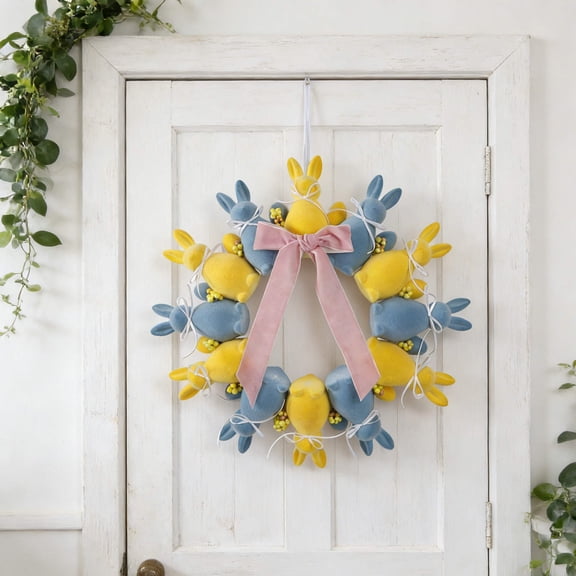 Gqtwoy Realistic Flocked Rabbits Easter Wreath Decorative Figurine, Spring Home Decoration, Festive Front Door Decor, Perfect for Easter Celebrations, Unique Seasonal Decoration