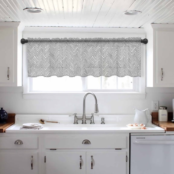 White Black Stripe Valance Curtains for Kitchen/Living Room/Bathroom/Bedroom Window, Modern Abstract Art Moire Striped Rod Pocket Small Topper Half Short Window Curtains Voile Sheer Scarf 60"x18"