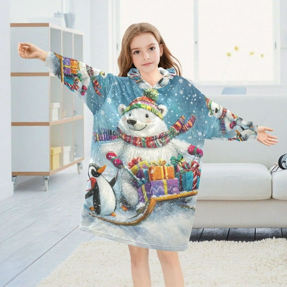 YAZAOO Kids Wearable Blanket Hoodie Warm and Cozy Sledding in Snow Flannel Sweatshirt
