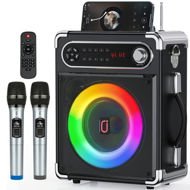 JYX Karaoke Machine with 2 Microphone for Adult, Karaoke Speaker with Radio, Portable Bluetooth Speaker with DJ Light for Outdoor Party, Remote, HD Stereo, S55