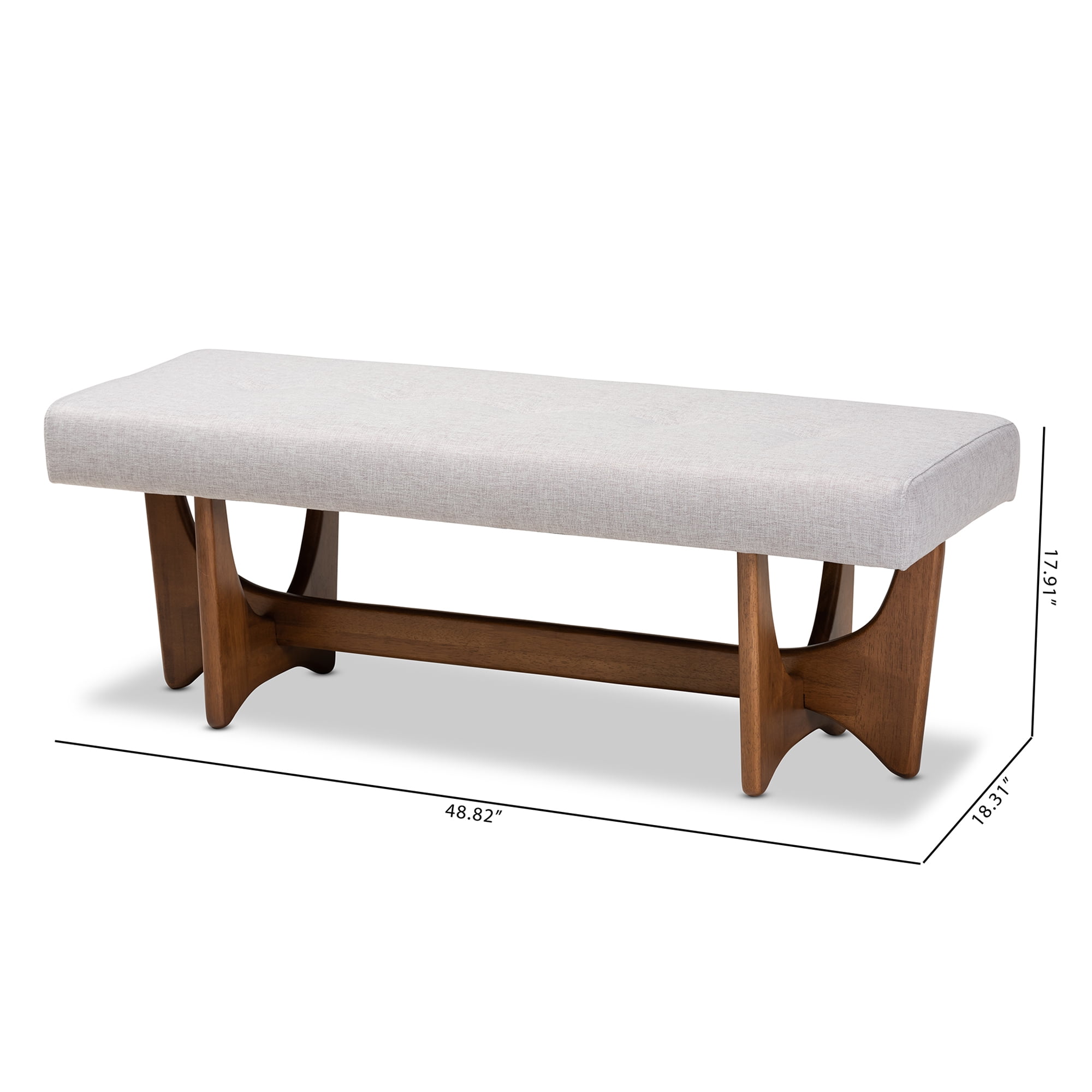 Baxton Studio Theo Mid-Century Modern Grayish Beige Fabric Upholstered Walnut Finished Bench