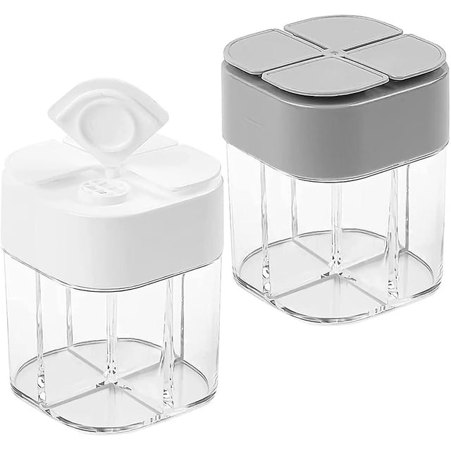 2 Pieces Spice Jars, Square Spice Jars, Spice Storage Jars, Kitchen Spice Jars, Transparent Salt Spice Jar, 4 in 1 Design, Open Compartment, Herbs, Sa