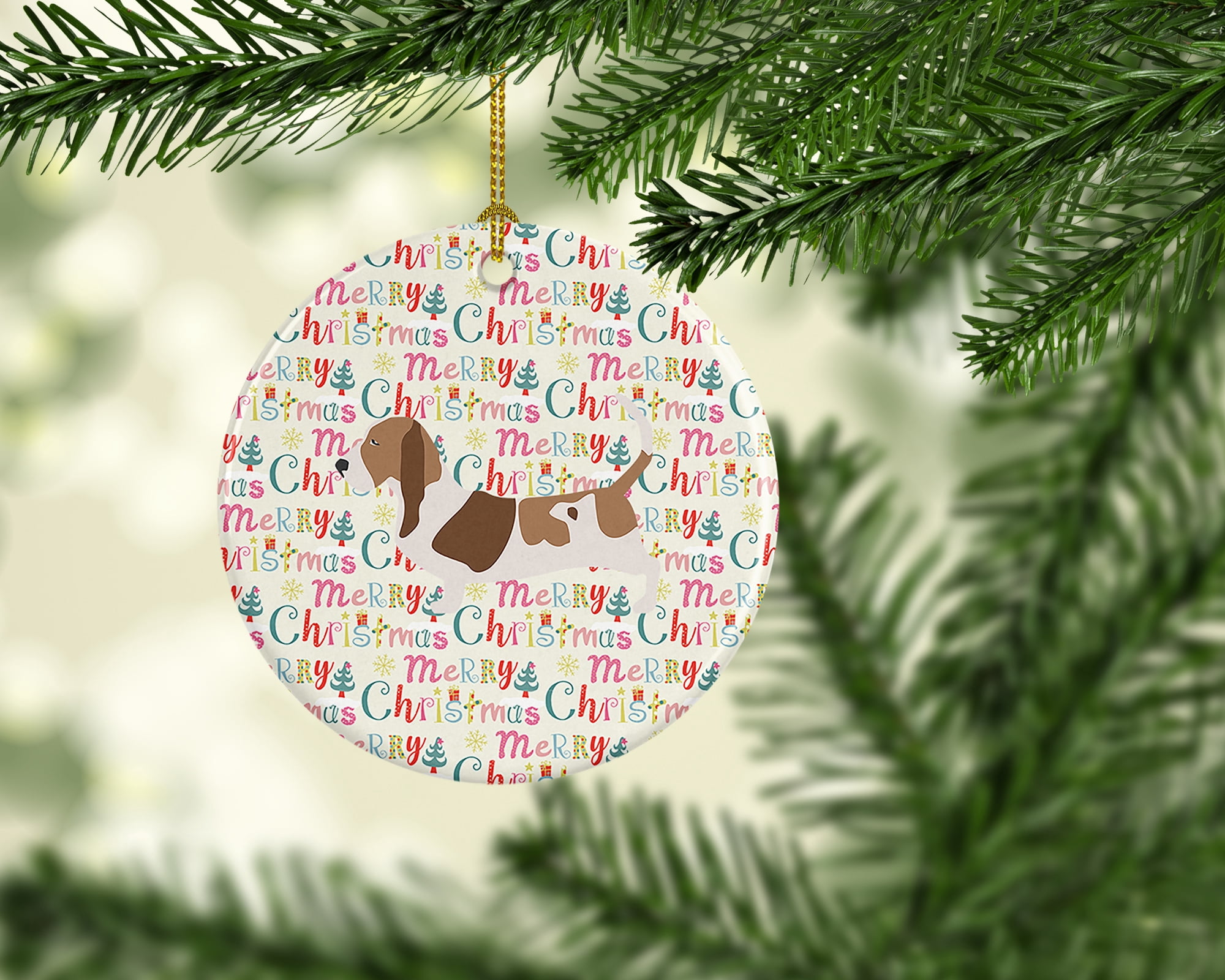 Basset Hound Merry Christmas Ceramic Ornament 2.8 in x 2.8 in
