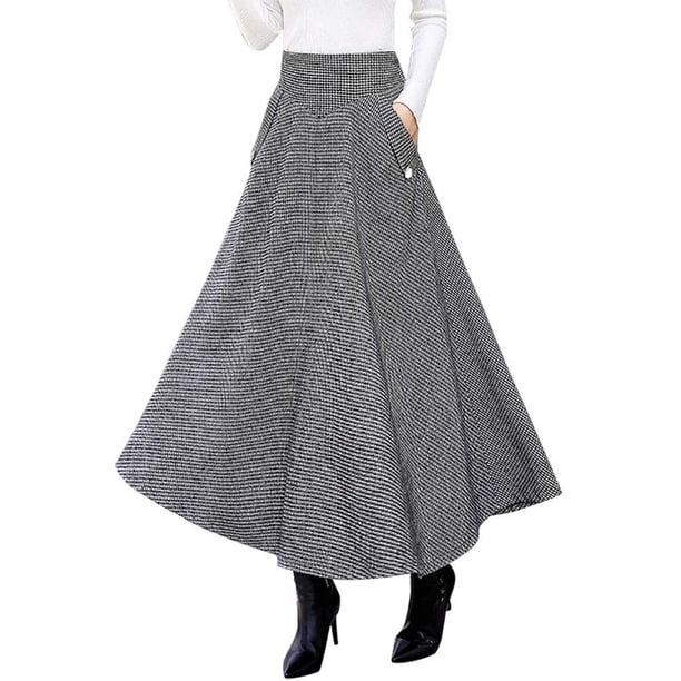 Falda larga de otoño e invierno a cuadros de cintura alta para mujer Negro y blanco XS Negro y blanco XS Xishao ropa