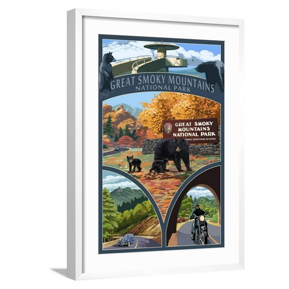 Art.com Montage - Great Smoky Mountains National Park, TN Art Print by Lantern Press, White Frame Wall Art, 21" x 29"