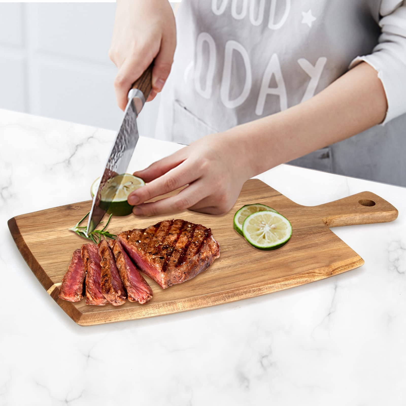 Wood Board With Handle Wooden Charcuterie Kitchen Chopping Boards For Bread Meat Fruit Cheese Serving Butcher Block Carving  17" X 10"