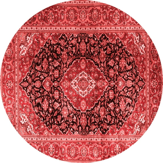 Ahgly Company Indoor Round Medallion Red Traditional Area Rugs, 3' Round