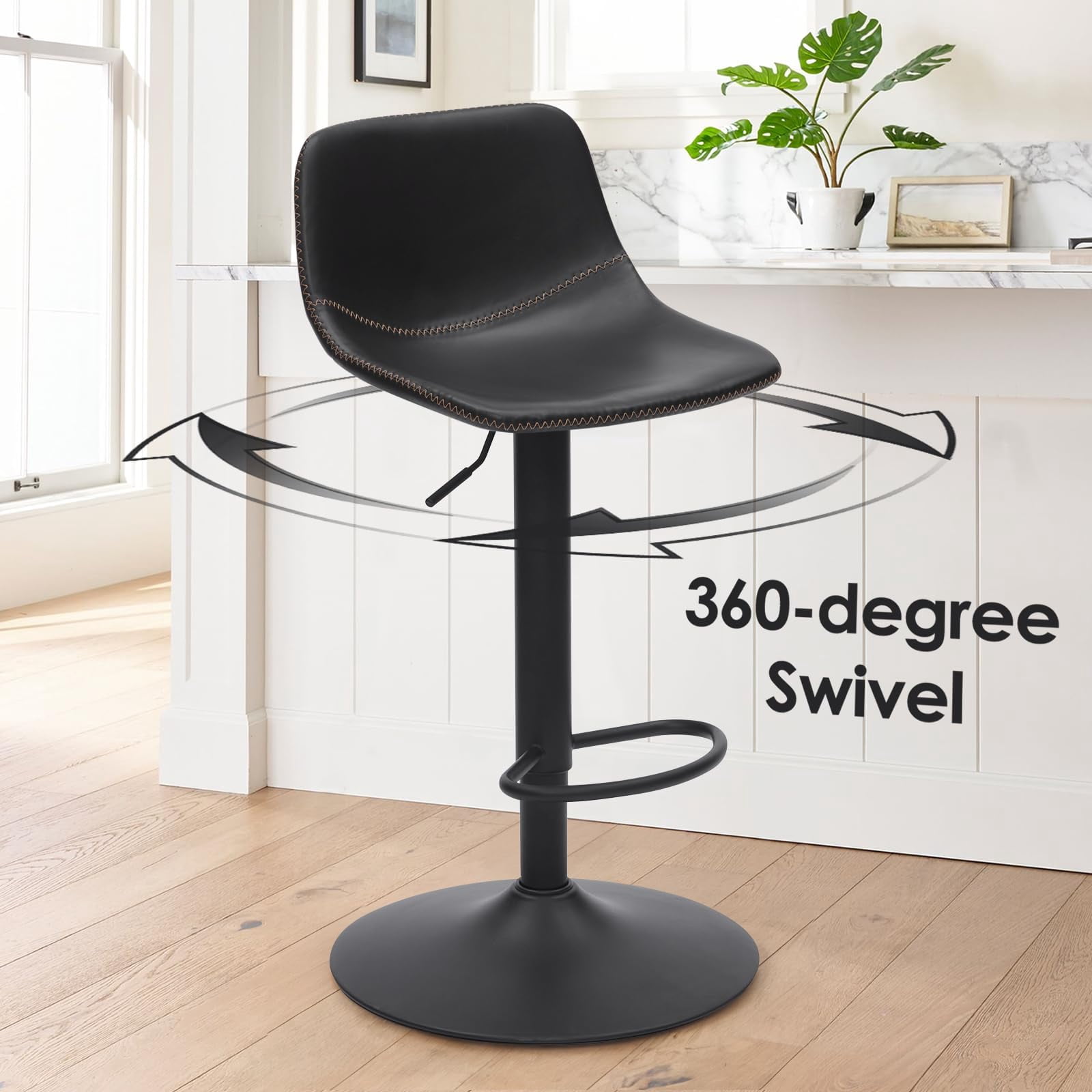 STARY Adjustable Bar Stools Set of 2, Modern Swivel Bar Stools, Bar Height Stools with Back Support, Pu Leather Bar Stool for Kitchen Island Counter