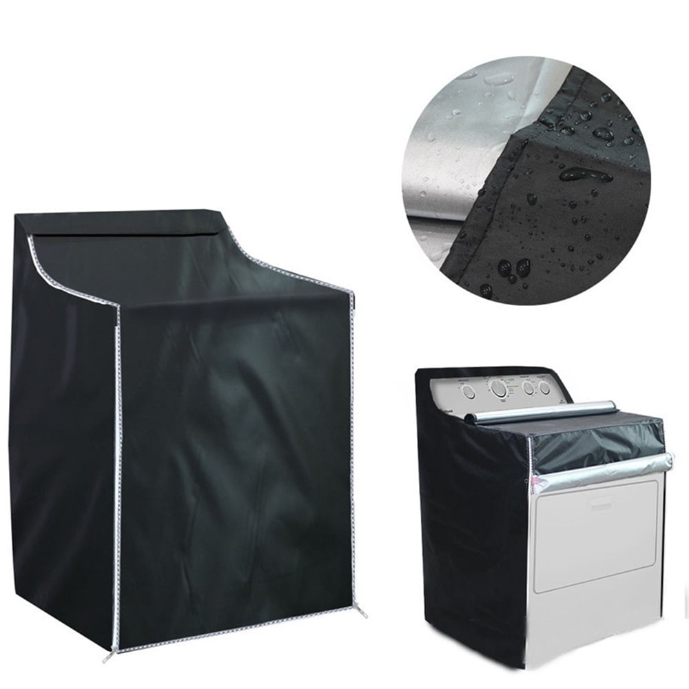 Top Load Washing Machine Cover Laundry Dryer Protect Cover Dustproof Waterproof Zipper Design for Easy Use Fit for Most Front-loading Machine(210D black coated with silver)