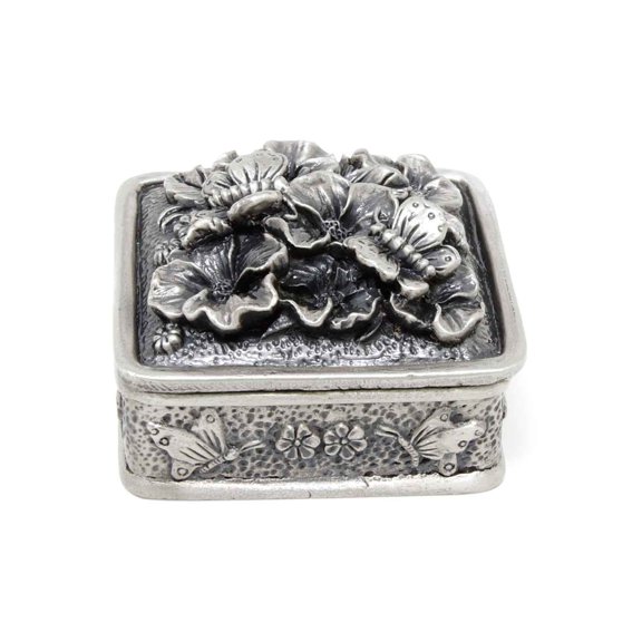 Supreme Housewares Vintage Butterfly Square Pewter Jewelry Trinket Box