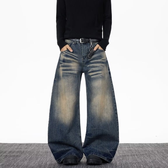 Conairie Mens Jeans Regular Fit Casual Stretch Denim Pants Solid Comfortable Street Outdoor Hiking Pants With Pocket Blue L