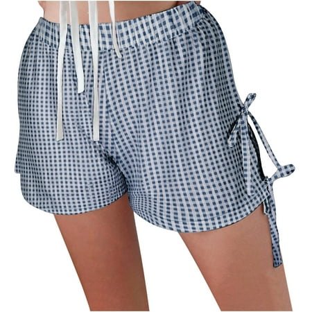 Rezuofi 1 Pcs Womens Ruffle Bloomer Shorts 2025 Low Rise Y2k Micro Mini Gingham Boxer Lounge Shorts Cute Sleep Bottoms Clearance