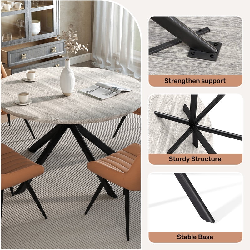 Hawsaiy 47" Round Dining Table for 4-6, Modern Farmhouse Kitchen Table with Metal Legs, Wood Circle Dinner Table for Kitchen & Dining Room, Gray