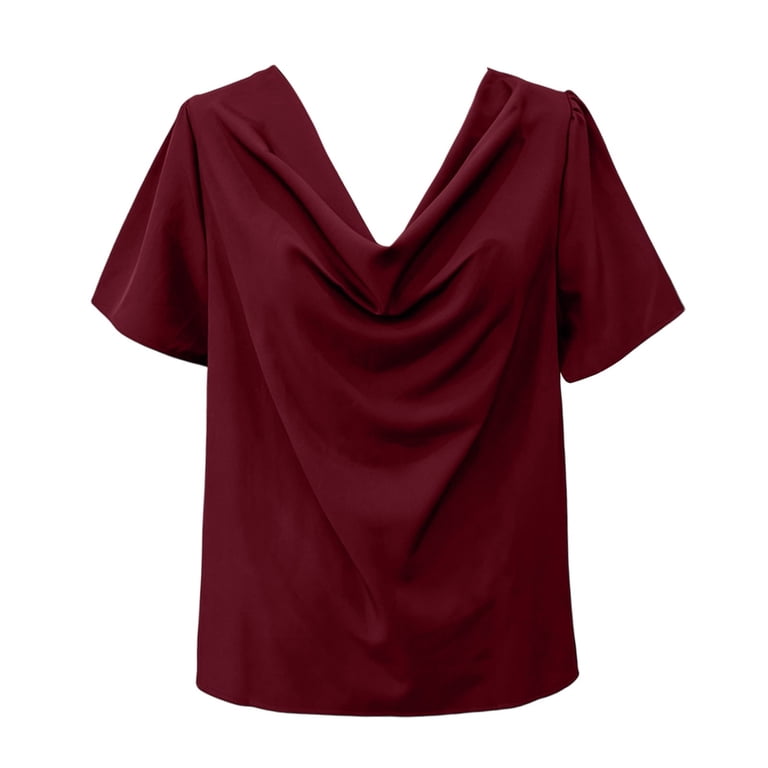 Rd2 ZHOGXU Womens Elegant Plus Size Blouse Cowl Neck Short Sleeve Puff ...