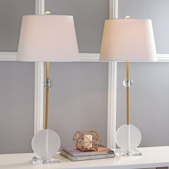 JONATHAN Y Spencer 34" Crystal/Metal LED Table Lamp, Brass (Set of 2), JYL5029A-SET2