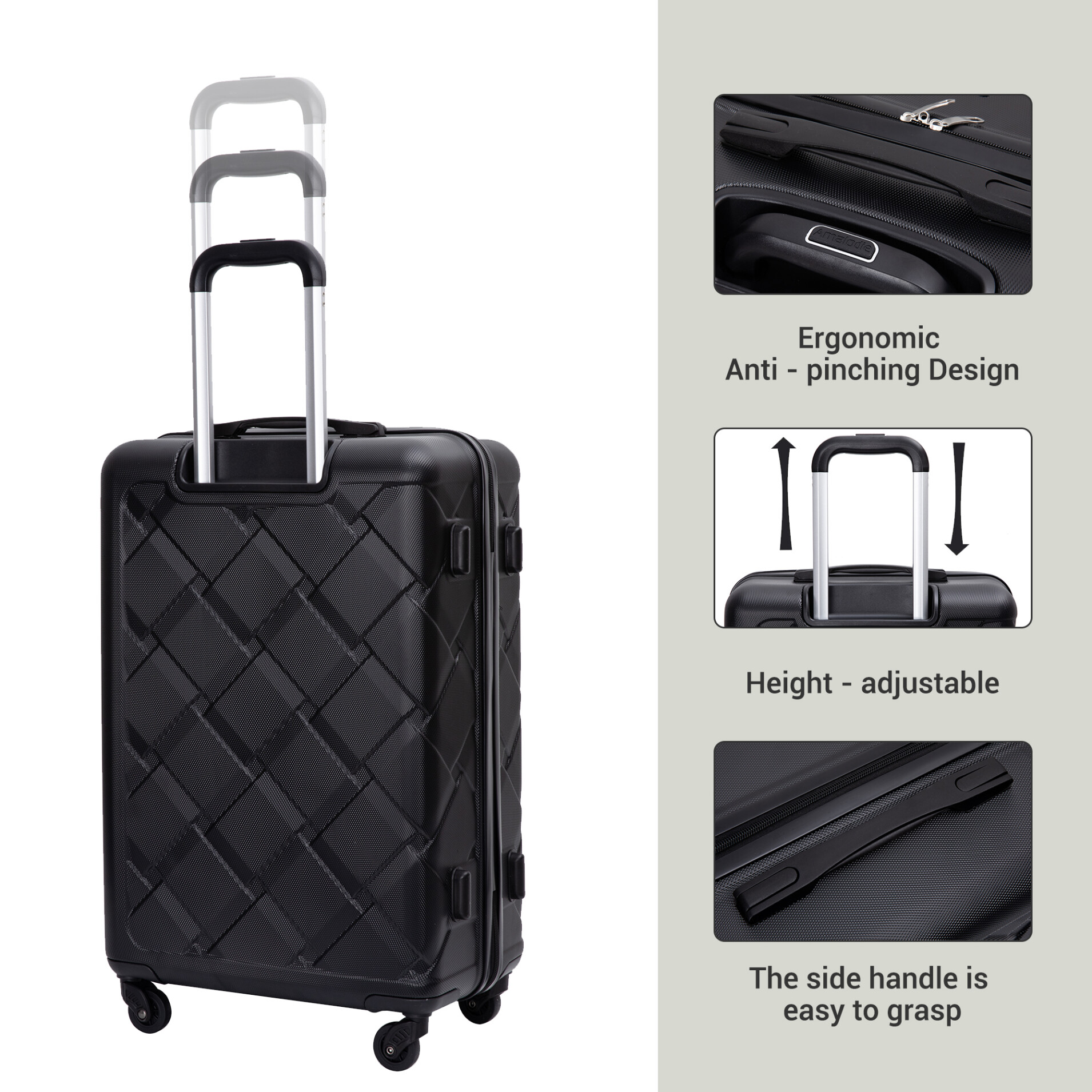 Hardshell Spinner Luggage Set, 8-Piece ABS Travel System (20/24/28" Expandable Suitcases + 4 Storage Bags + Waterproof Shoe Compartment) for Business & Leisure, Black