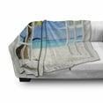 thumbnail image 3 of Turquoise Soft Flannel Fleece Blanket, Exotic Palm Trees on Island Ocean Summer Beach Through Wooden Windows View, Cozy Plush for Indoor and Outdoor Use, 50" x 60", White Green Blue, by Ambesonne, 3 of 6