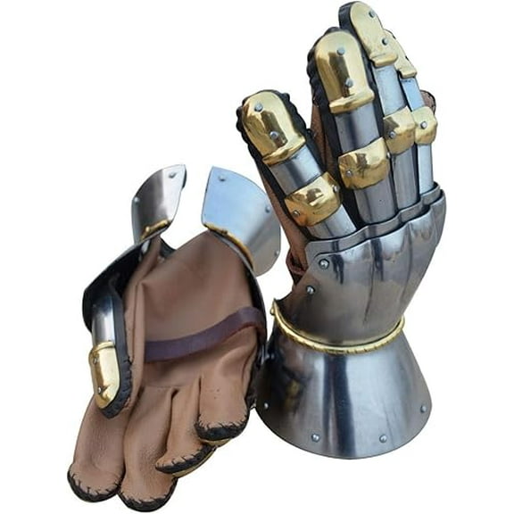 Medieval Functional 16 G Steel Princely Hourglass Gauntlets Leather Glove SCA