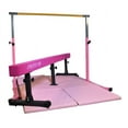 thumbnail image 2 of Iron Bar Gymnastics Bar Horizontal Bar 5 FT Height Adjustable Kip Bar Full Set + 6 FT x 4 FT Tumble Mat + 8 FT Adjustable Balance Beam for Kids Gymnasts, Boys Girls Home Gymnastic Training Set Pink, 2 of 3