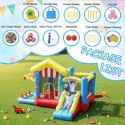 Qhomic Inflatable Bounce House for Kids Ages 3–12, 7-in-1 Bouncy House with Ball Pit, Canopy, Obstacle Jumping Castle with Basketball Hoop, Target, Includes Blower, Perfect for Backyard Parties