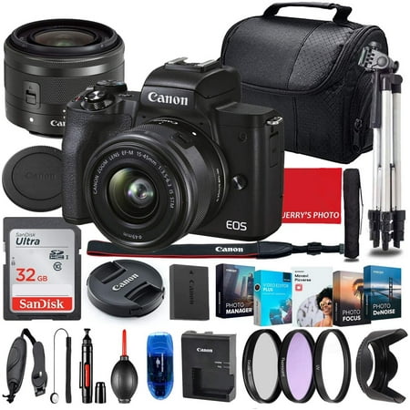 Canon EOS M50 Mark II Mirrorless Camera with 15-45mm STM Lens Bundle + Premium Accessory Bundle - 32GB Memory, Filters, Software, Bag & More