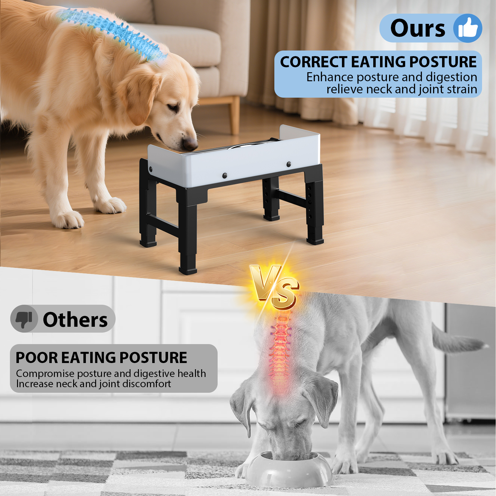 Euqvunn Elevated Dog Bowls, Raised Dogs Bowl Stand for Medium Large Dog, 6 Heights Adjustable 3.1", 8.7", 9.4", 10.2", 11", 11.8", Dog Feeder with 2 Stainless Steel Dishes &1 Slow Feeder Bowl