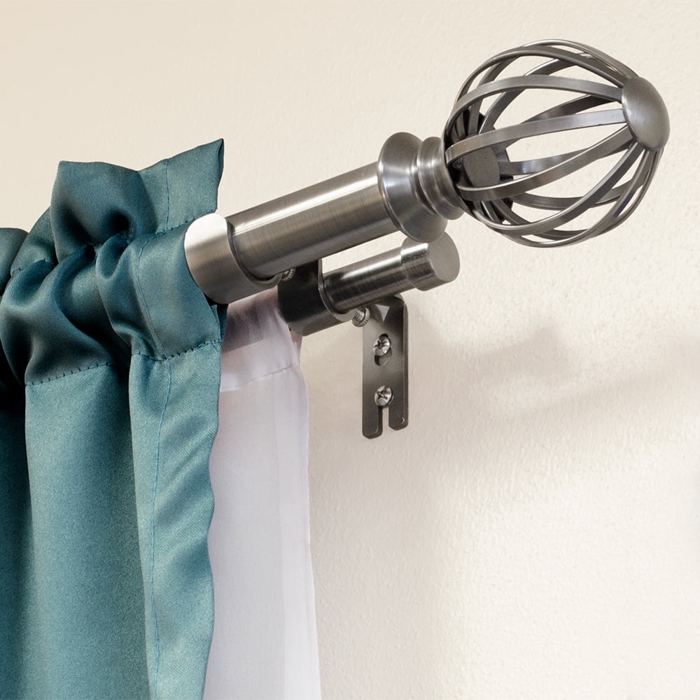 Lumino 1" and 5/8" Plated Pewter Regis Cage Adjustable Double Curtain Rod Set, 42"-120"