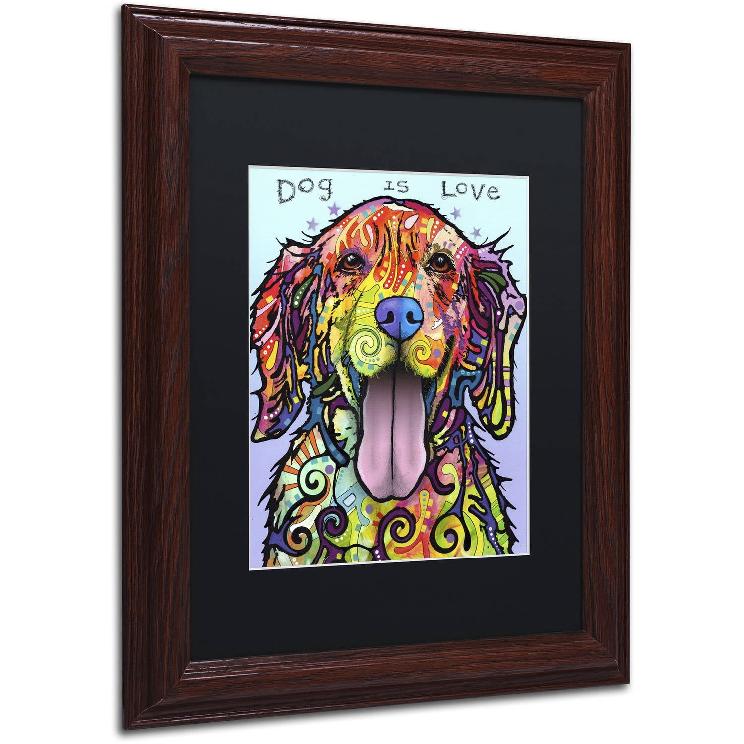 Trademark Fine Art 'Dog Is Love' Canvas Art by Dean Russo, Black Matte, Wood Frame