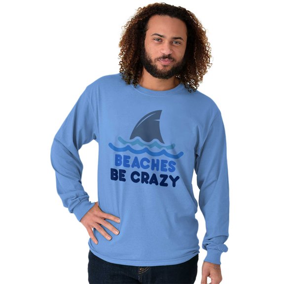 Beaches Be Crazy Funny Swimming Shark Long Sleeve TShirt Men Women Brisco Brands 2X