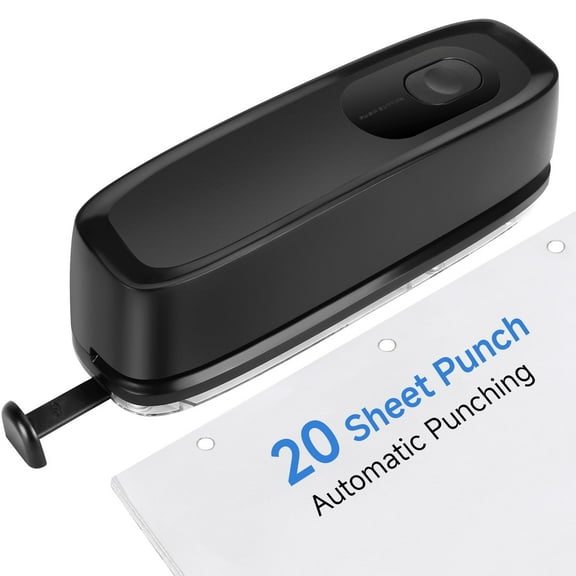 Bocyteopr Electric 3 Hole Punch, Effortless Paper Puncher,20-Sheet Capacity, AC/Battery Powered, 1 Count Included, for Home & Office Use, Black