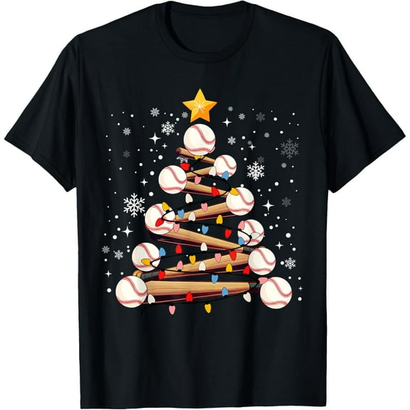 Baseball Christmas Tree Light Xmas Baseball T-Shirt tee