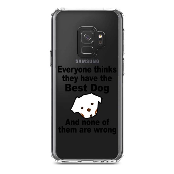 DistinctInk Clear Shockproof Hybrid Case for Samsung Galaxy S9 (5.8" Screen) - TPU Bumper Acrylic Back Tempered Glass Screen Protector - Everyone Things They Have The Best Dog