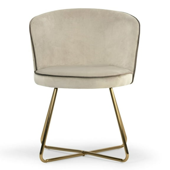 Glamour Home Set of 2 Beige Velvet Dining Chair Contrasting Piping and Golden Metal Legs