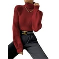 thumbnail image 3 of Sweater for Women High Neck Ribbed Knit Sweater Trendy Clothes Wine Red XL, 3 of 10
