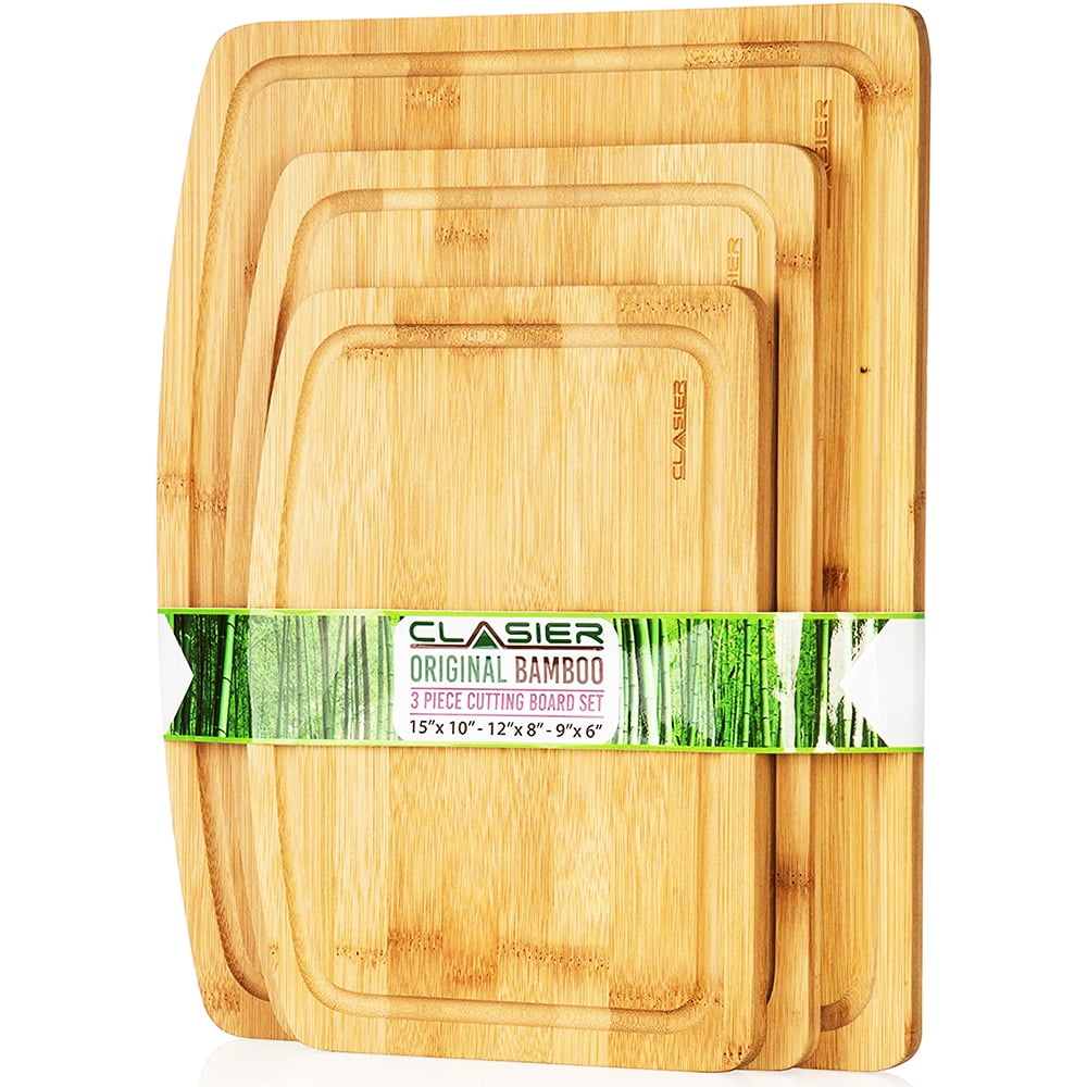 Organic Bamboo Cutting Boards for Kitchen Set of 3 - Eco-Friendly 100%  Natural Bamboo Wooden Chopping Board with Juice Groove for Food Prep, Meat,  