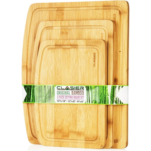 Organic Bamboo Cutting Boards for Kitchen Set of 3 EcoFriendly 100