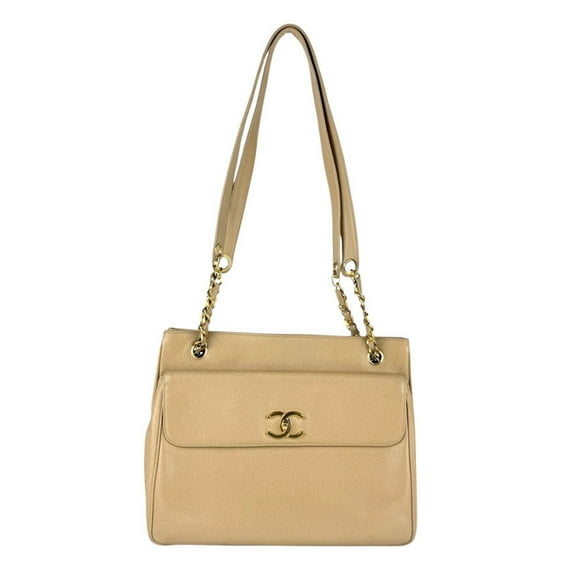 Pre-Owned CHANEL Shoulder Bag, Caviar Leather, Metallic, Beige, Gold, Women's, Z7260 (Good)