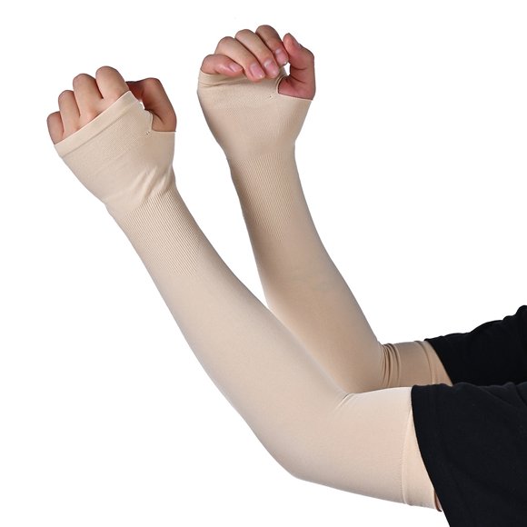 Jinswick UV Sunscreen Sleeves Cool Sports Sleeves with Hand Coverage for Outdoor Activities Tattoo Coverage Suitable for Running, Golfing, Cycling, Basketball, Driving, Fishing | One Size | 2 Pairs