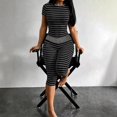 thumbnail image 2 of Comdrip Women's Striped Two Piece Loungewear Set Cropped Top And High Waist Leggings Casual Outfit Grey S, 2 of 4